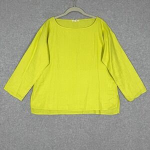 EILEEN FISHER Linen Top Womens XS Oversized Boxy Lagenlook Coastal Beach Organic